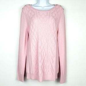 Talbots Pink Cable-Knit Sweater w/Button Details M